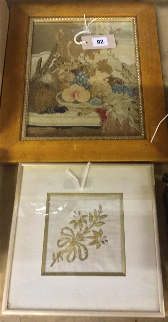 Victorian petit point panel & another embroidered panel